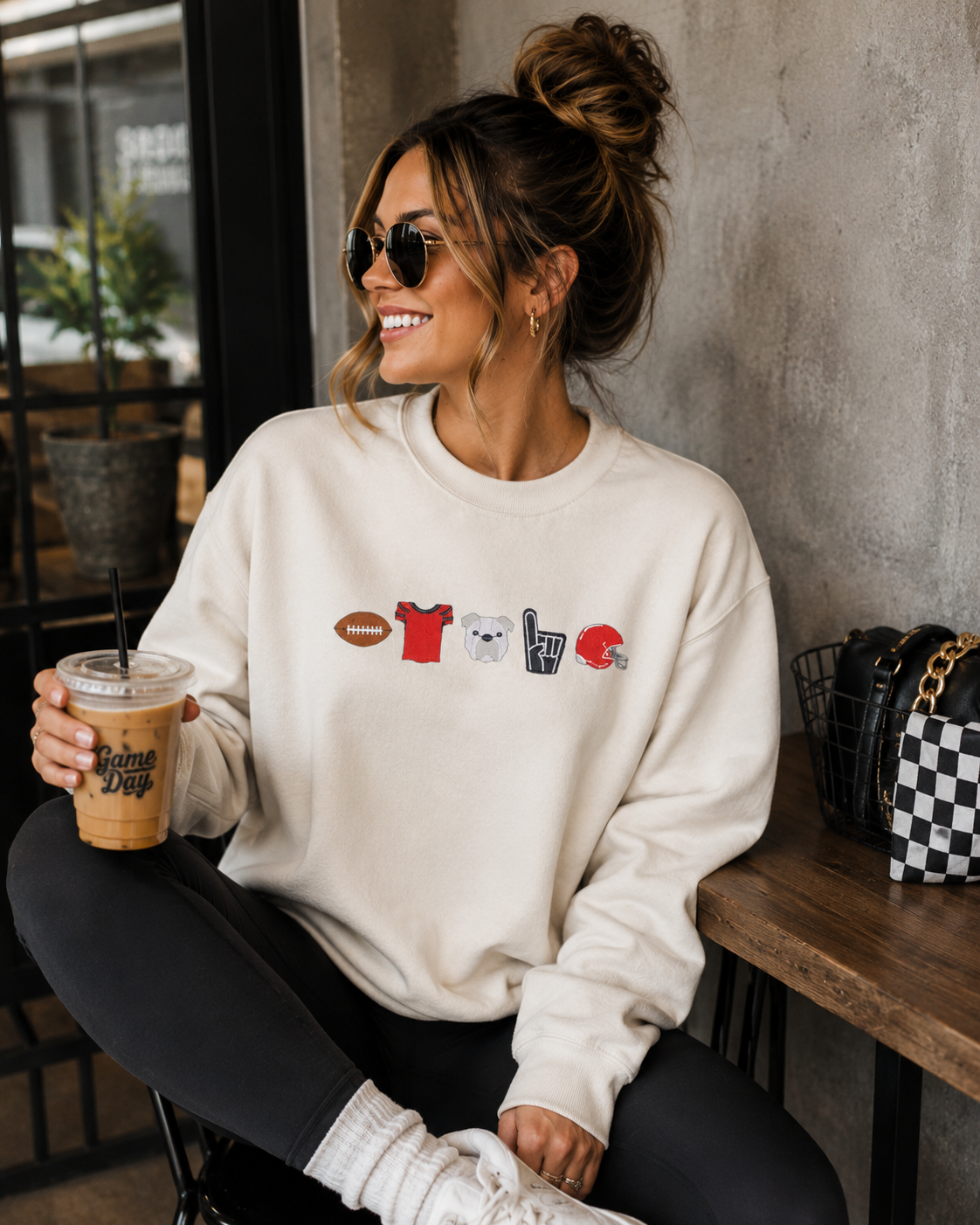 Georgia Game Day Icons Embroidered Sweatshirt | Bulldog Football Crewneck