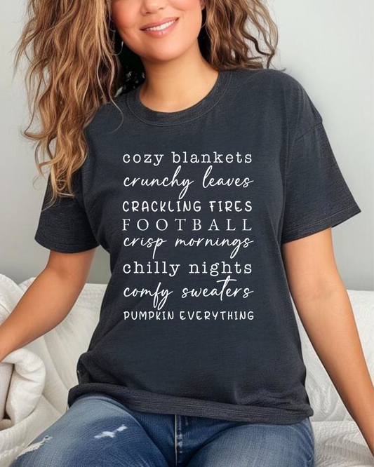 Cozy Fall Things Graphic Tee | Autumn Typography Shirt