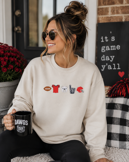 Georgia Game Day Icons Embroidered Sweatshirt | Bulldog Football Crewneck