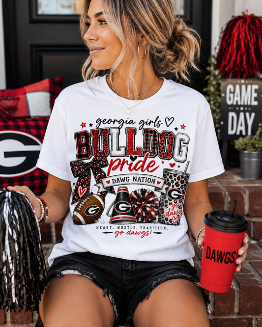 Georgia Girls Bulldog Pride Graphic Tee | Red & Black Game Day Shirt
