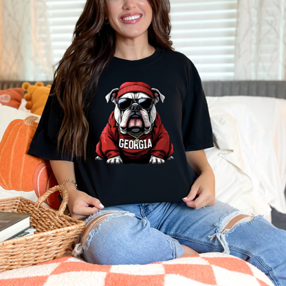 Georgia Bulldog Graphic Tee – Cool Bulldog in Beanie & Shades (Unisex)