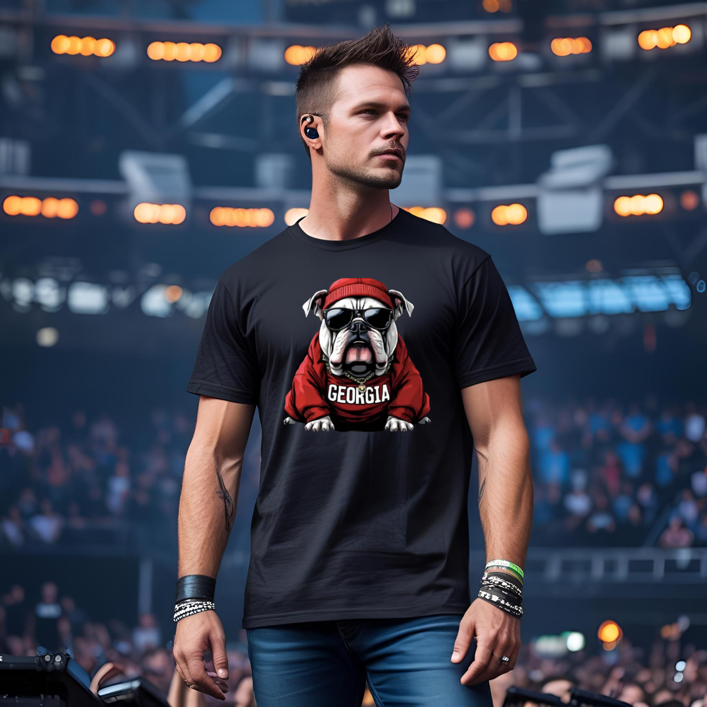 Georgia Bulldog Graphic Tee – Cool Bulldog in Beanie & Shades (Unisex)