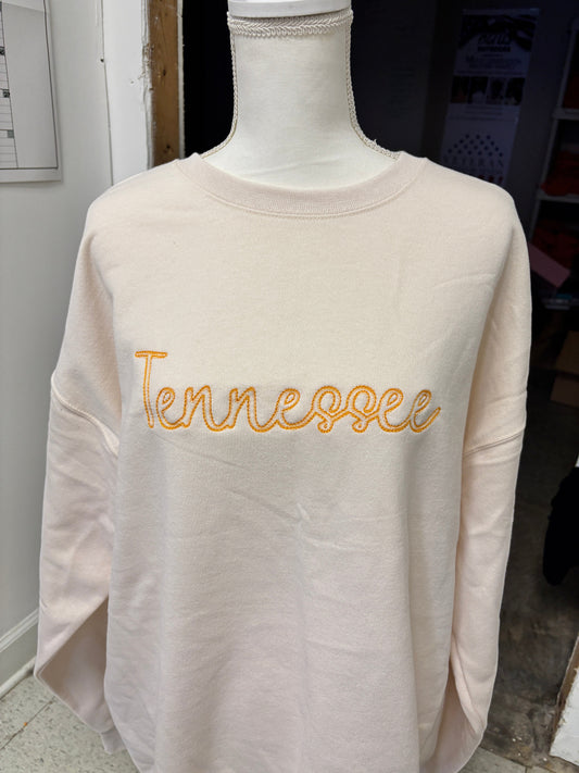 Tennessee Embroidered Sweatshirt – Cozy Cream Crewneck with Orange Script
