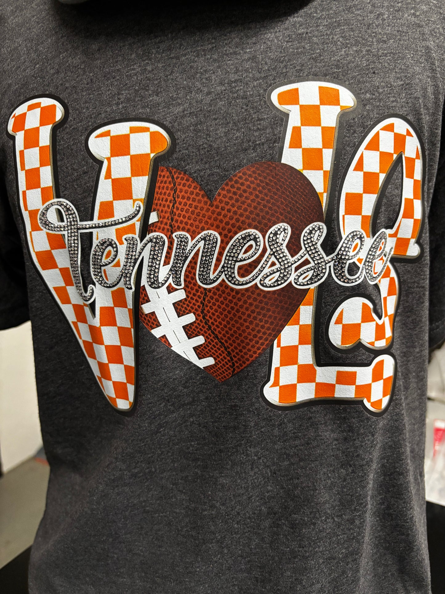 Tennessee LOVE Football Graphic Tee | Checkerboard Game Day Shirt