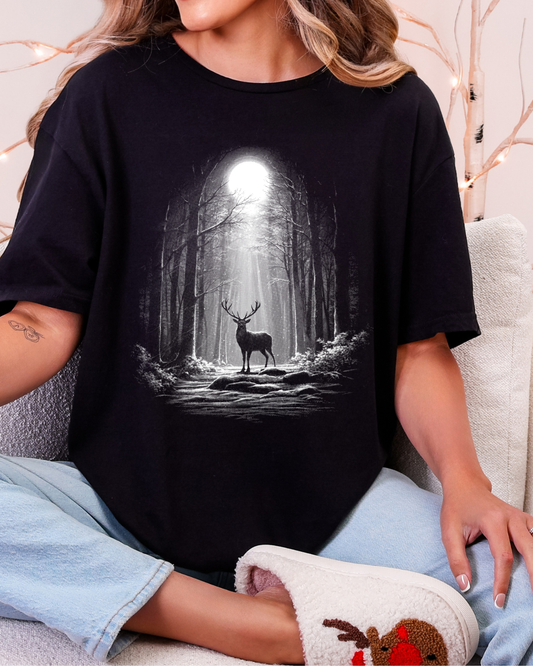 Mystical Moonlit Forest Deer T-Shirt