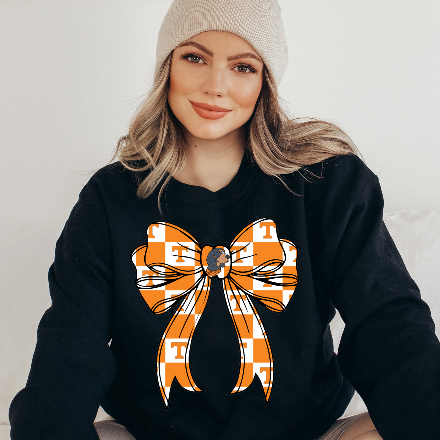 Tennessee Volunteers Bow Sweatshirt | Smokey Mascot & Checkerboard Game Day Crewneck