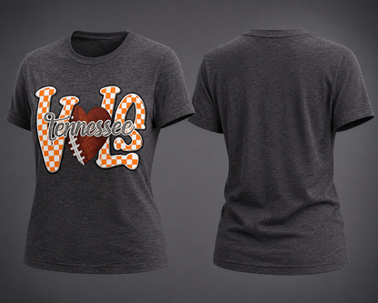 Tennessee LOVE Football Graphic Tee | Checkerboard Game Day Shirt