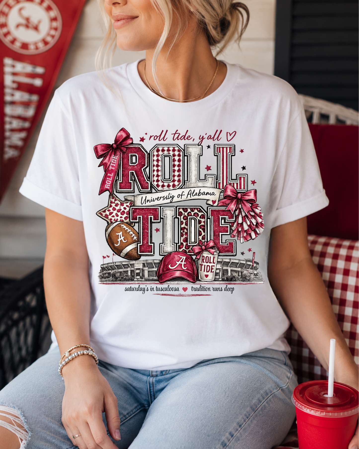Roll Tide, Y'all Crimson Game Day Graphic Tee | Southern Football Spirit Shirt