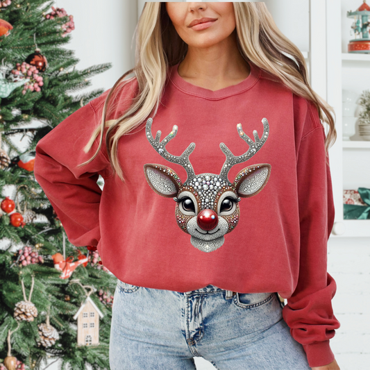 Faux Rhinestone Rudolph Sweatshirt