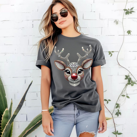 Faux Rhinestone Rudolph T-Shirt
