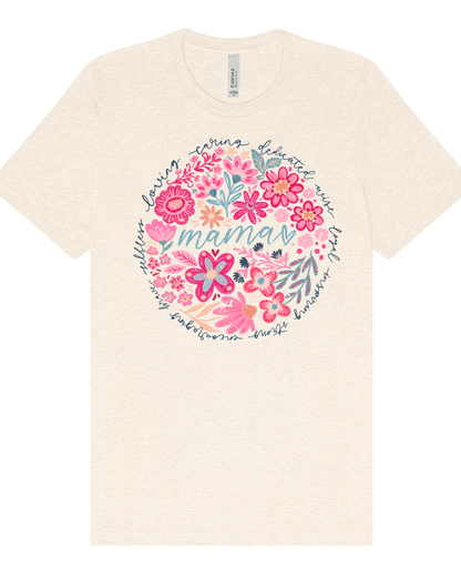 Boho Floral Mama Graphic Tee | Vintage-Inspired Mom Shirt | Feminine Boutique Mother’s Day Gift Tee
