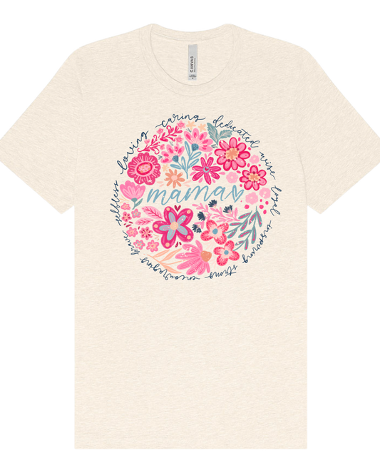 Boho Floral Mama Graphic Tee | Vintage-Inspired Mom Shirt | Feminine Boutique Mother’s Day Gift Tee