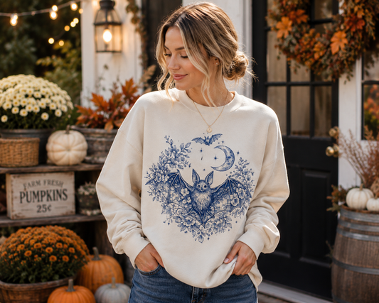 Blue Botanical Bat Halloween Sweatshirt