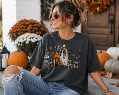 Halloween Dogs Graphic Tee | Spooky Pup Parade Fall T-Shirt | Dog Lover Halloween Shirt
