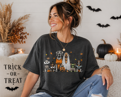 Halloween Dogs Graphic Tee | Spooky Pup Parade Fall T-Shirt | Dog Lover Halloween Shirt