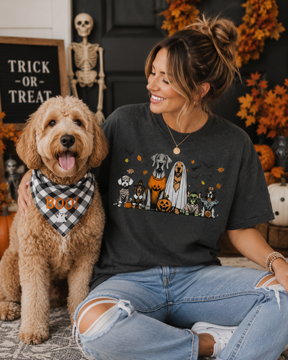 Halloween Dogs Graphic Tee | Spooky Pup Parade Fall T-Shirt | Dog Lover Halloween Shirt