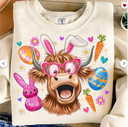 Easter Crazy Highland Cow Graphic Sweatshirt