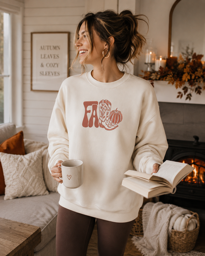 Cozy Fall Boots Embroidered Crewneck | Autumn Western Sweatshirt