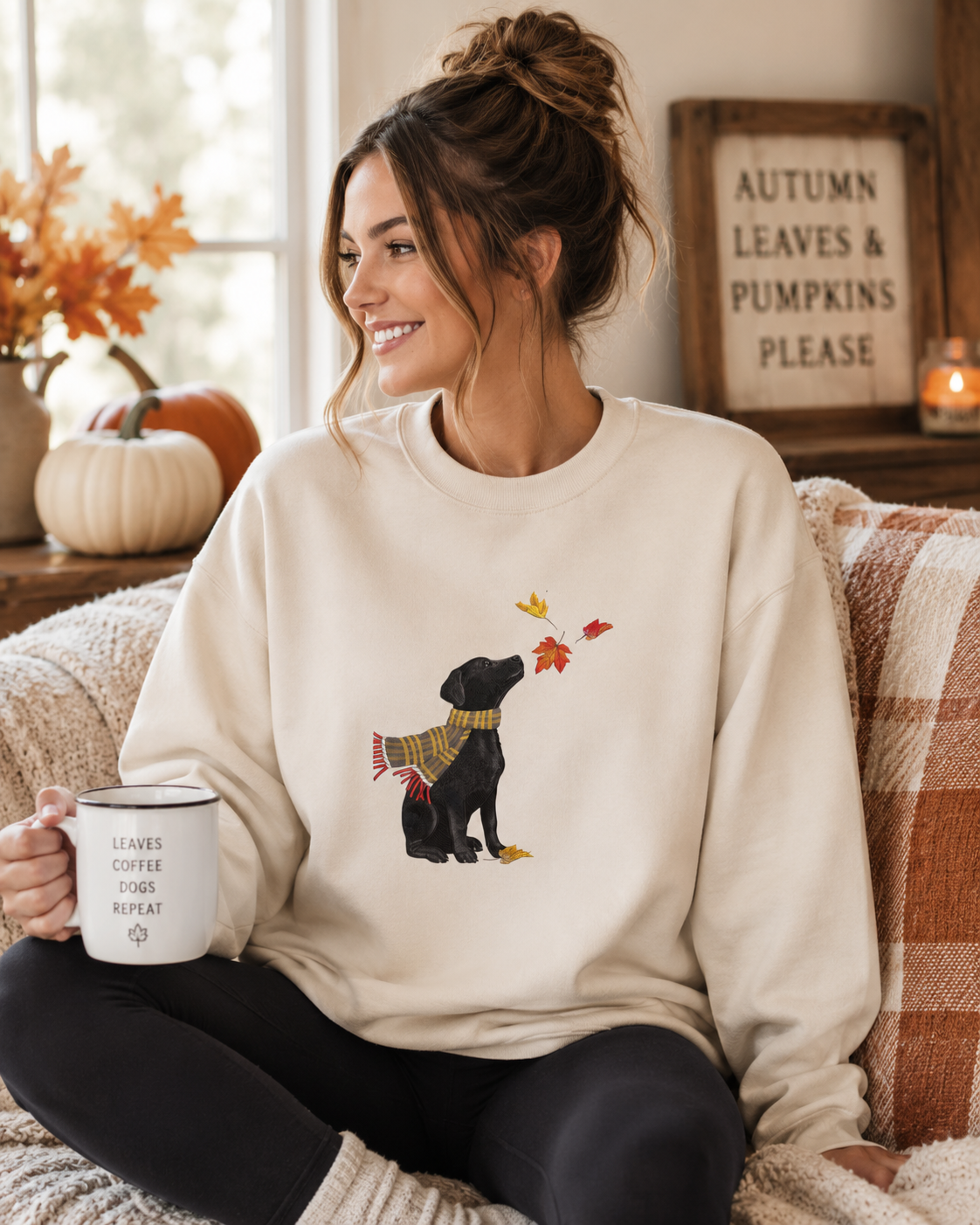 Fall Labrador Embroidered Sweatshirt | Cozy Autumn Dog Crewneck