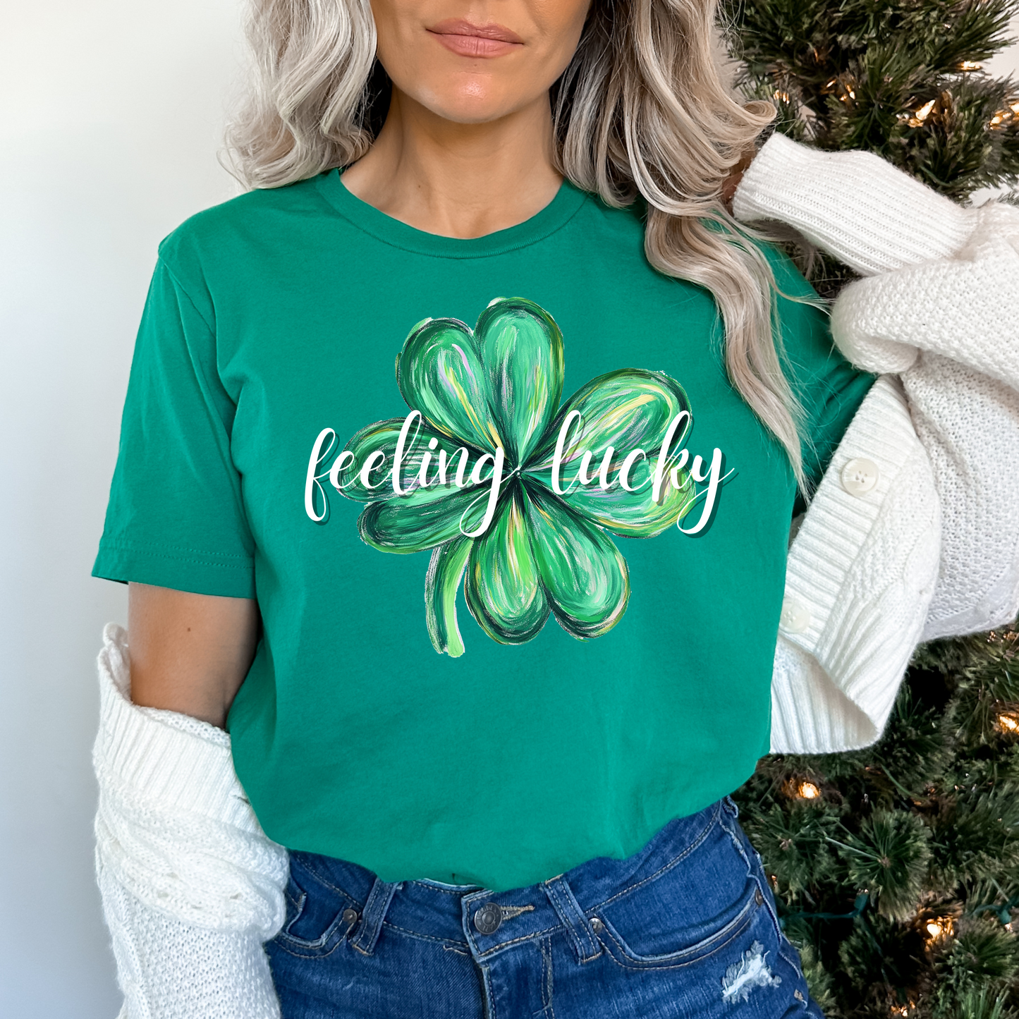 Feeling Lucky Watercolor Shamrock Adult T-shirt