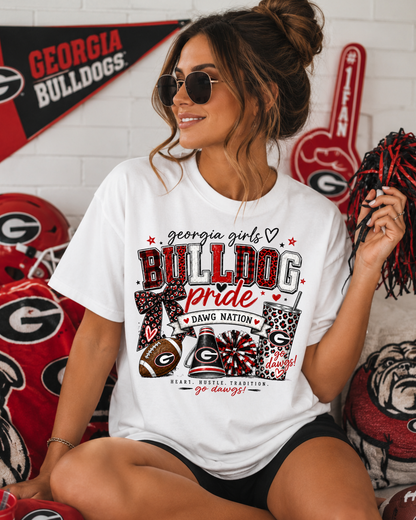 Georgia Girls Bulldog Pride Graphic Tee | Red & Black Game Day Shirt