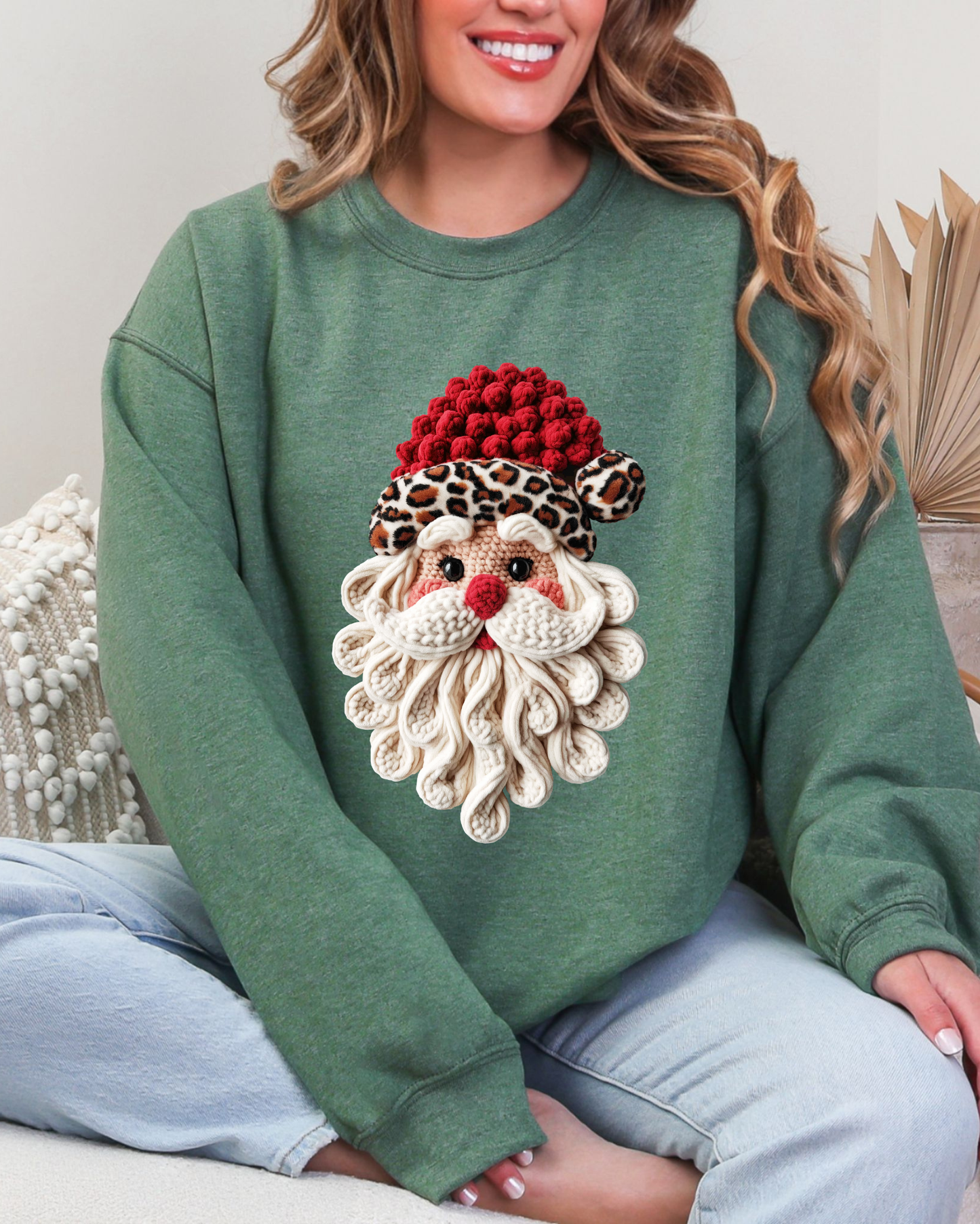 🎅 Leopard Pom Knit Santa Sweatshirt