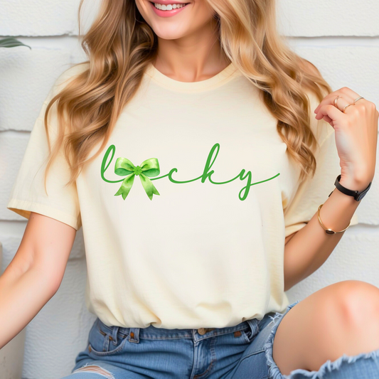 Lucky Bow on Cream Adult T-shirt