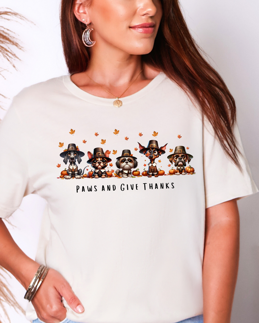 Paws & Give Thanks | Thanksgiving Pilgrim Pups T-Shirt