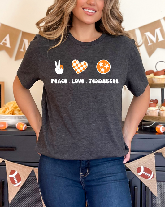 Peace Love Tennessee Tee – University of Tennessee Vols Game Day Shirt 🧡