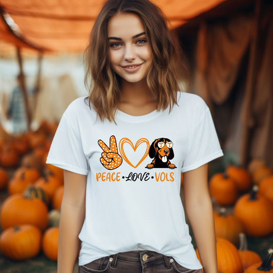 Peace Love Vols T-Shirt – Tennessee Volunteers Game Day Graphic Tee