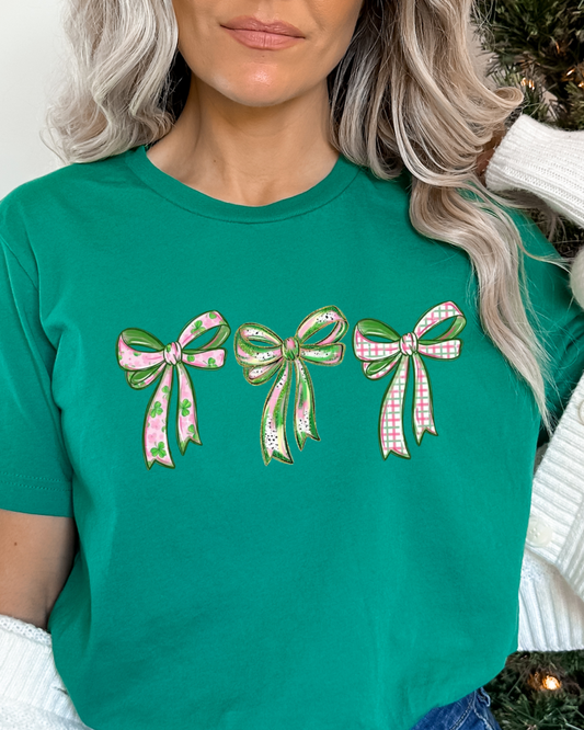 Triple Bow Shamrock Tee – St. Patrick’s Day Graphic Shirt