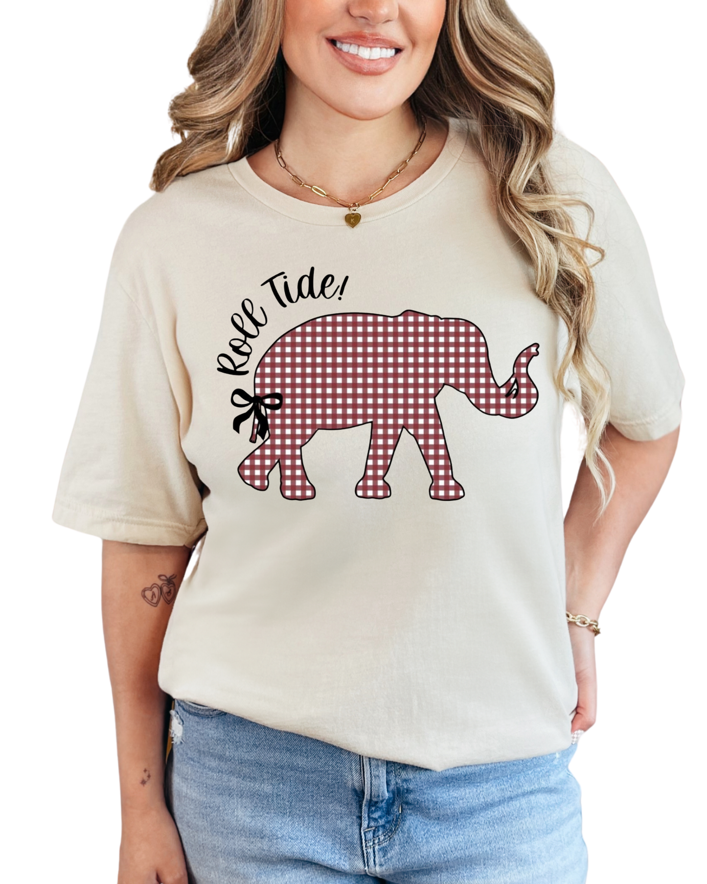 Gingham Elephant Graphic Tee | Southern Game Day Shirt | Boutique Football Tee