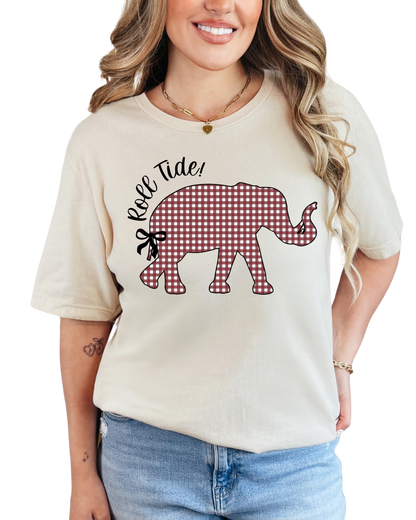 Gingham Elephant Graphic Tee | Southern Game Day Shirt | Boutique Football Tee