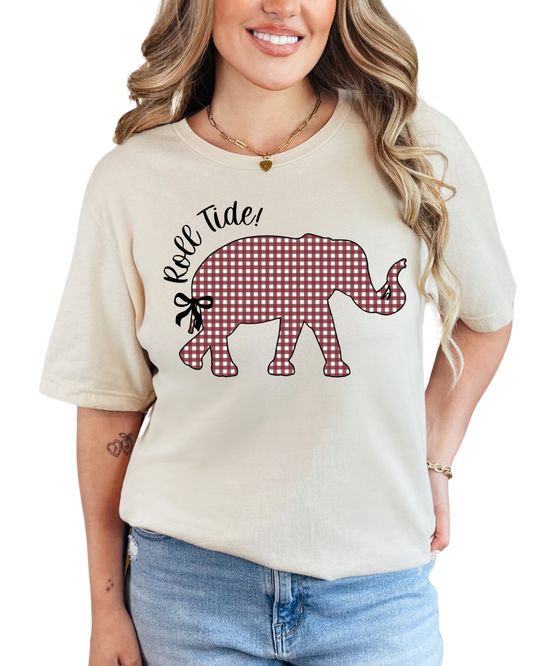 Gingham Elephant Graphic Tee | Southern Game Day Shirt | Boutique Football Tee