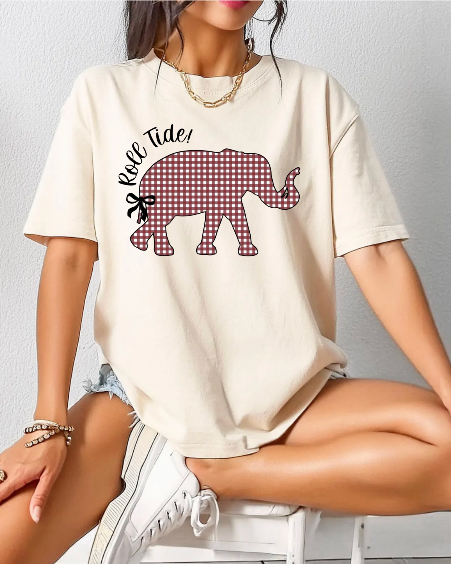 Gingham Elephant Graphic Tee | Southern Game Day Shirt | Boutique Football Tee