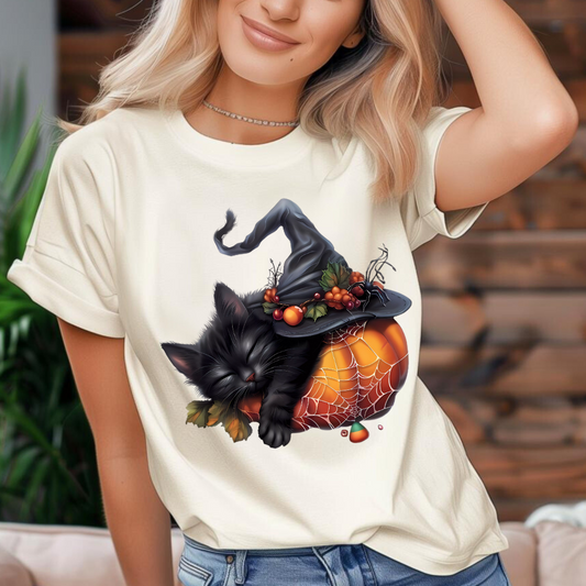 Black Kitten with Pumpkin T-Shirt