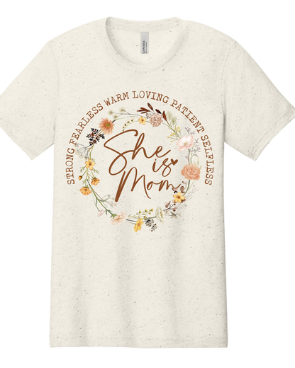 She is Mom Floral Faith Graphic Tee | Proverbs 31 Inspired Mama Shirt | Christian Mother’s Day Boutique Tee